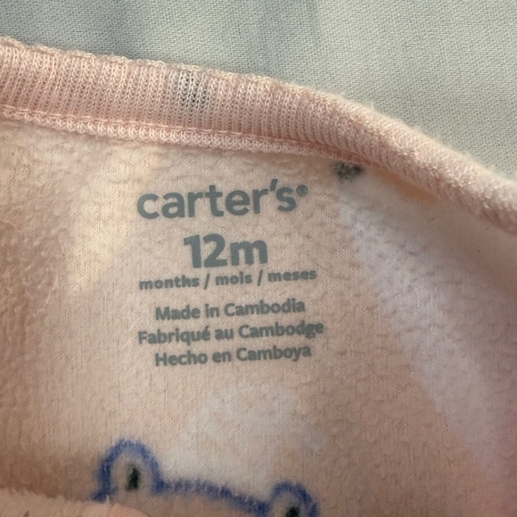 Carter's - 12M - Pink and White Fleece Onesie/Sleeper with Animal Print - Picture 4 of 4